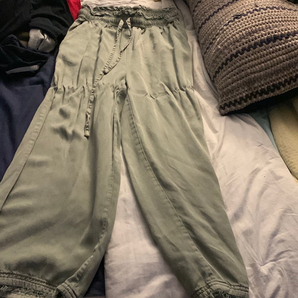 green flowing pants